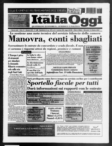 Italia oggi : quotidiano di economia finanza e politica